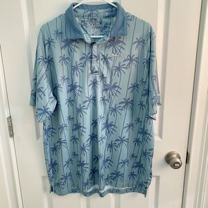 Nuthin Fancy Golf Polo Shirt Mens Large Palm Tree Hawaiian All Over Print L